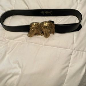 Christopher Ross black leather 2 dog head belt.